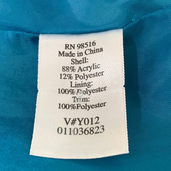 Coldwater Creek Sz 8P Jacket Blazer Teal Blue Tweed Faux Suede Trim Button Front - Picture 10 of 11